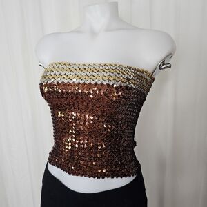 Brown silver and gold sequin tube top Smocked small